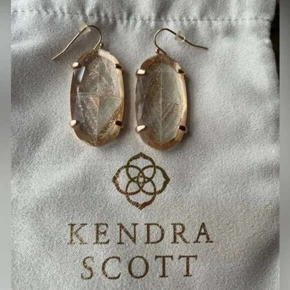 NWOT Kendra Scott Esme Rose Gold Drop Earrings In Gold Dusted Glass